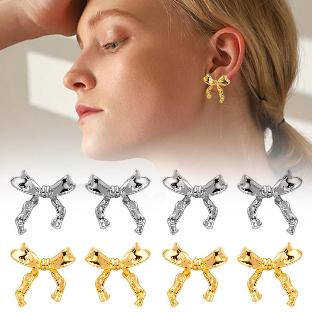 

Золотые серебряные серьги с бантом, модные нежные элегантные свадебные серьги из сплава для девочек, ювелирные изделия Q2Y7