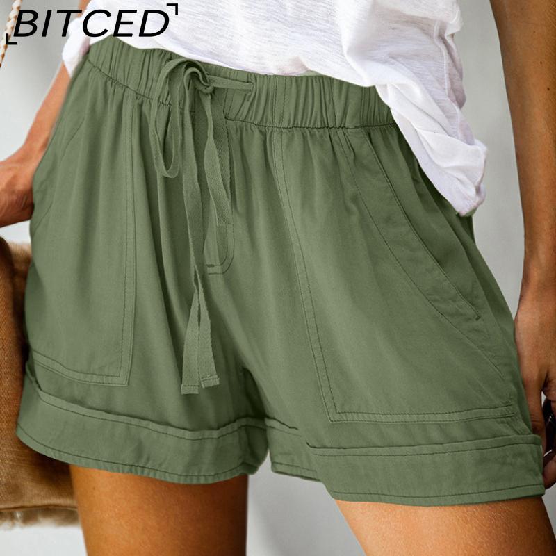 BITCED Damen Lässige Lockere Elastische Taille Übergröße Shorts mit Taschen Hosen