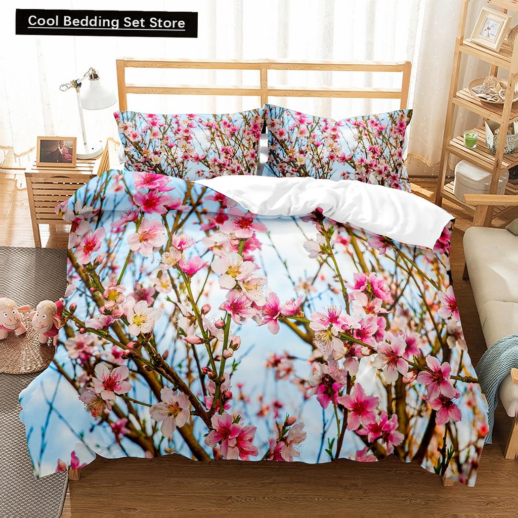 Spring Flowers King Queen Duvet Cover Colorful Floral Bedding Set Cherry Blossoms Quilt Cover 2/3pcs Polyester Comforter Cover