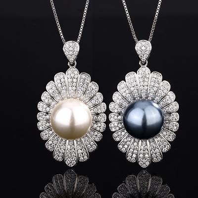 Jewelry Copper Bottom Plating Design Pearl Leaf Retro Pendant Necklace 14Mm