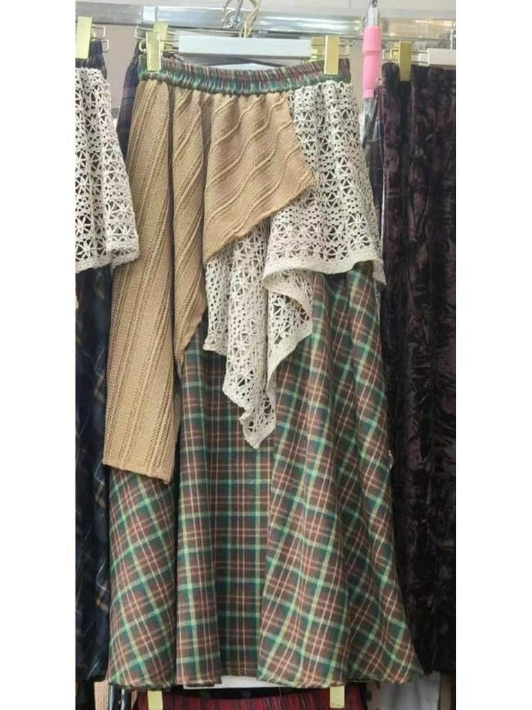 Retro Japanese Ethnic High-Waisted Slim Long Skirt for Women - Autumn/Winter Spliced Design