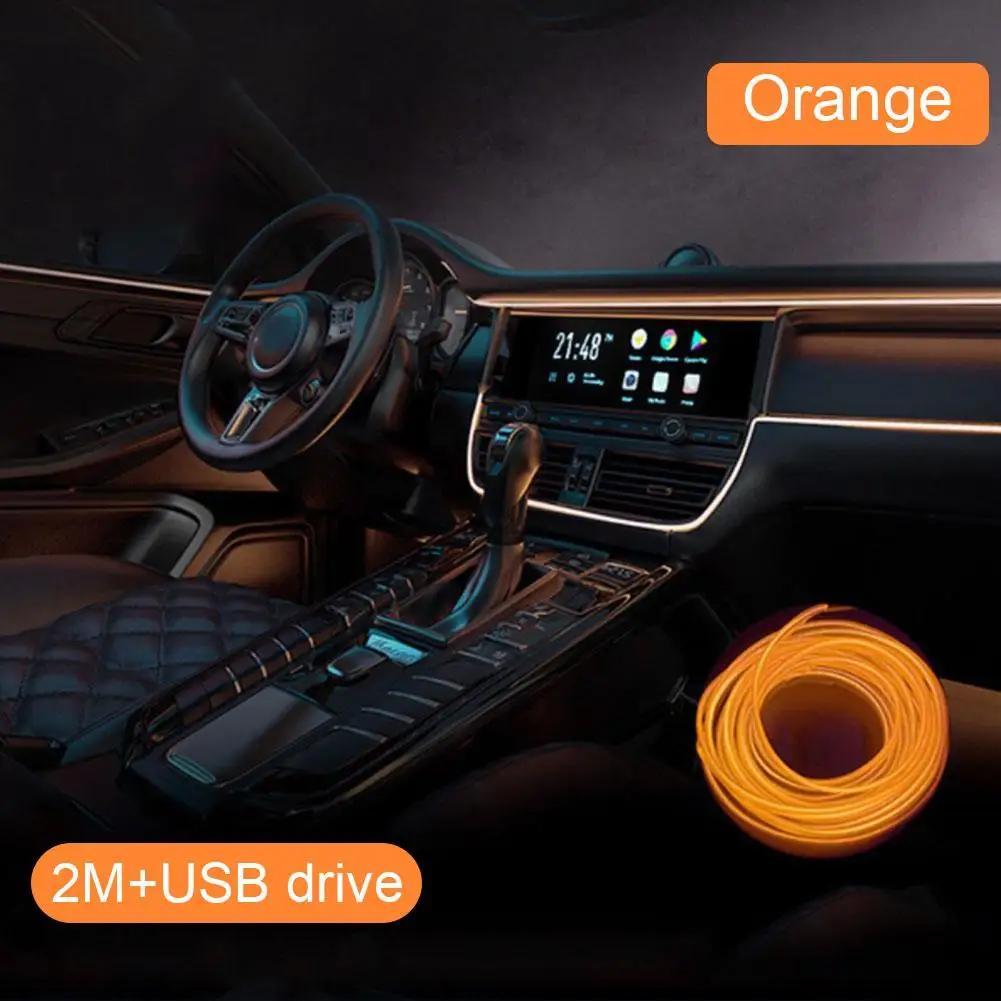 2m Car Interior Atmosphere Lighting LED Strip 5V DIY Line USB Light Cold Auto Lamp EL Tube Decoration Ambient Flexible With S9X1