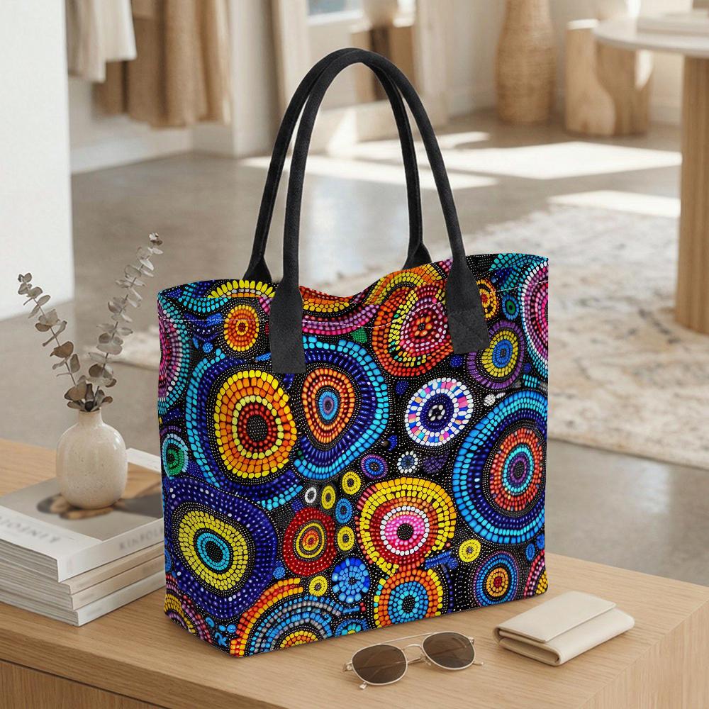 Colorful Dot Art Tote Bag Large Capacity Casual Shoulder Bag for Daily Shopping Travel