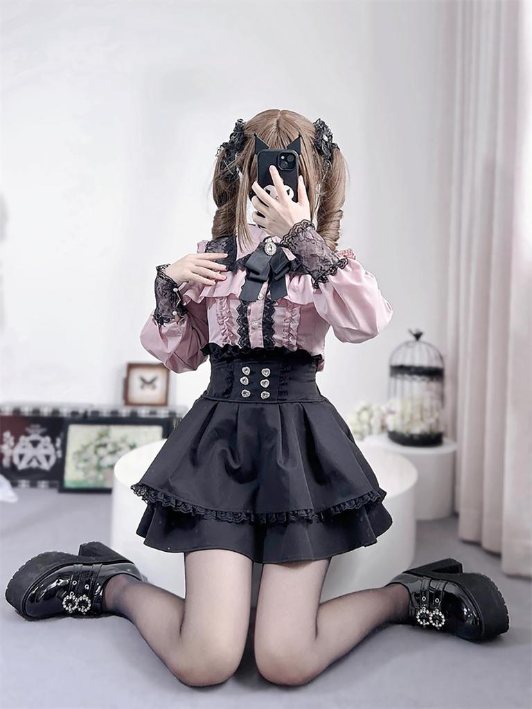 Jundakara Long Sleeve Open Shoulder Dress Set with Heart and Cute French Girly Fashion Blouse and Size Perfect for and Women's (3-Piece Set) Buckle,