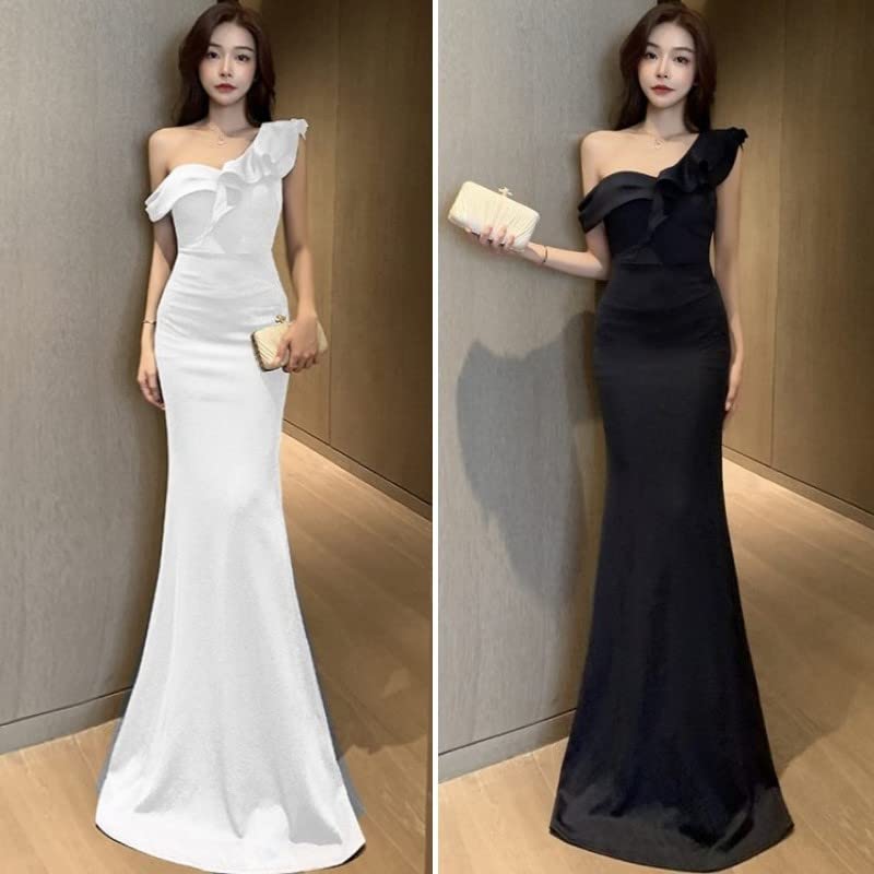 ISLAYCAOLILA E41 Karen Dress a Maxi Dress Perfect for or Party Women's (M, Navy), Flared, Long, One-shoulder Cabaret, Club, Wear.