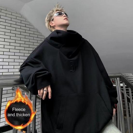 

Yousheng осень-весна мужская толстовка с капюшоном в стиле хип-хоп уличная одежда толстый плюш теплый свободный однотонный цвет с капюшоном вышитый воротник повседневный пуловер топ M серый