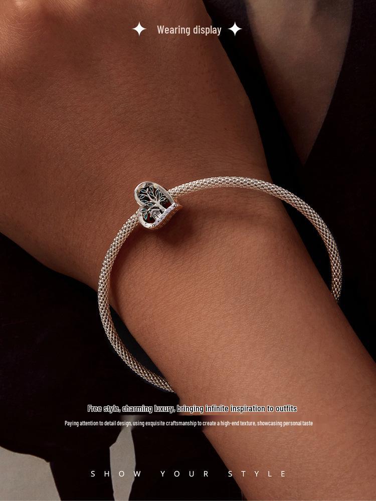 Yin Ziyun Heart-Shaped S925 Sterling Silver Family Tree DIY Bracelet Beads