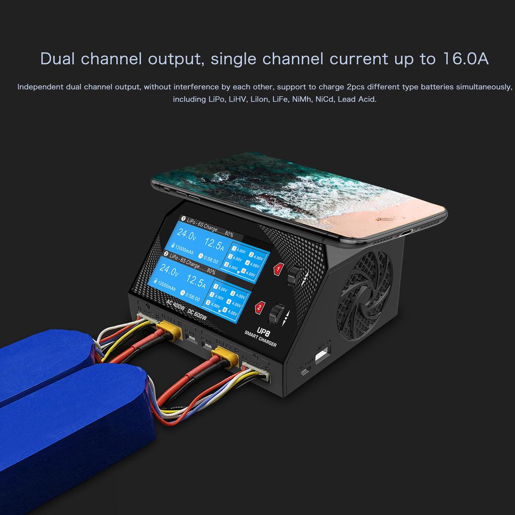 UP8 Battery Balance Charger AC 400W DC 600W 2x16A Dual Channel Battery Balance Charger Discharger