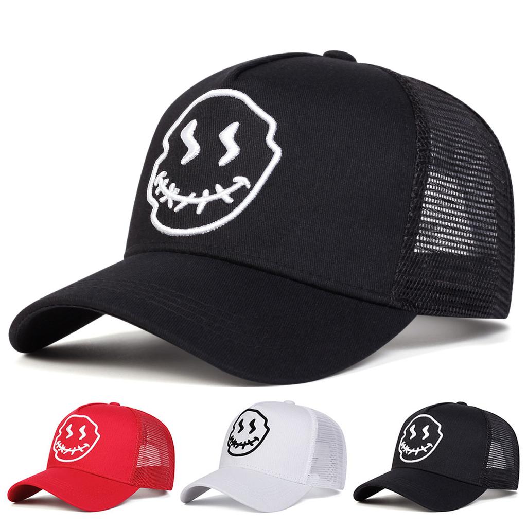 1Piece Unisex Smiling Face Embroidered Stitching Baseball Net Hat Outdoor Adjustable Sunscreen Leisure Hat Spring Autumn Travel Vacation