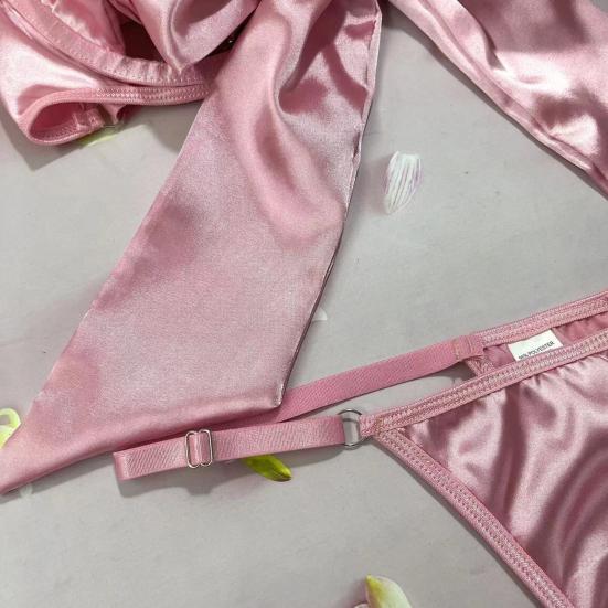 1 Set Women Bra Panties Thigh Ring Set Bow-knot Decor Sleeveless Backless Low-cut Pornographic Romantic Night