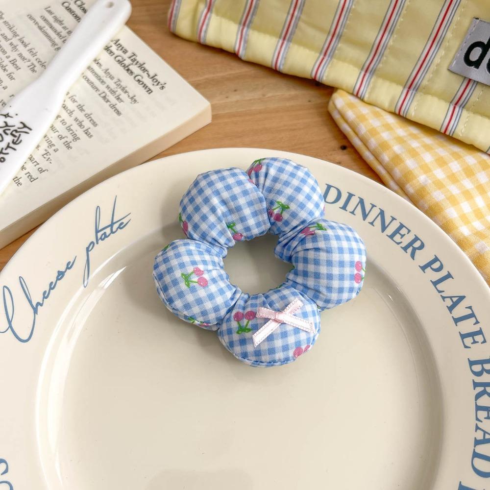 Floral Plaid Flower Scrunchies Children's Hair Accessories Baby Girl Ponytail Holder Rubber Band Hair Rope Tie Elastic Hair Band