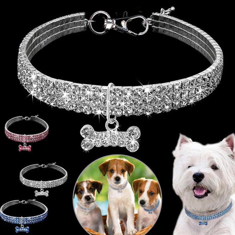 Buy 3 Rows Rhinestone Pet Collar Shiny Necklaces Decoration for Dog Cat