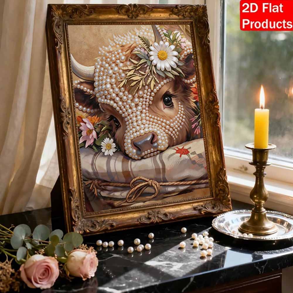 Frameless Cute Calf Pearl Painting Kit 30x40cm Floral DIY Pearl Art Elegant Gem Art for Home Wall Decoration Perfect for Living Room & Bedroom