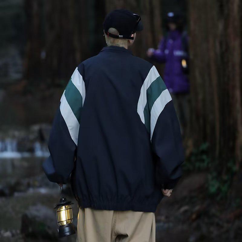 Herren Retro Japanischer Stil Bergjacke, Lockerer Schnitt, Trendiger Outdoor Stehkragen.