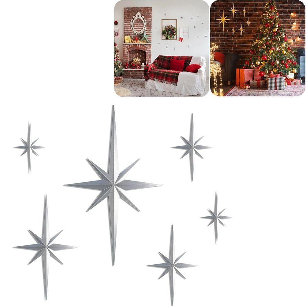 6Pcs/Set Octagonal Starburst Decor Star Shape Wall Hanging Decor Star Art Wall Sculpture Home Decor