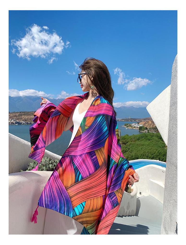 Women's Ethnic Style Silk Scarf: Extra Large, Versatile Sun Protection Shawl for Summer