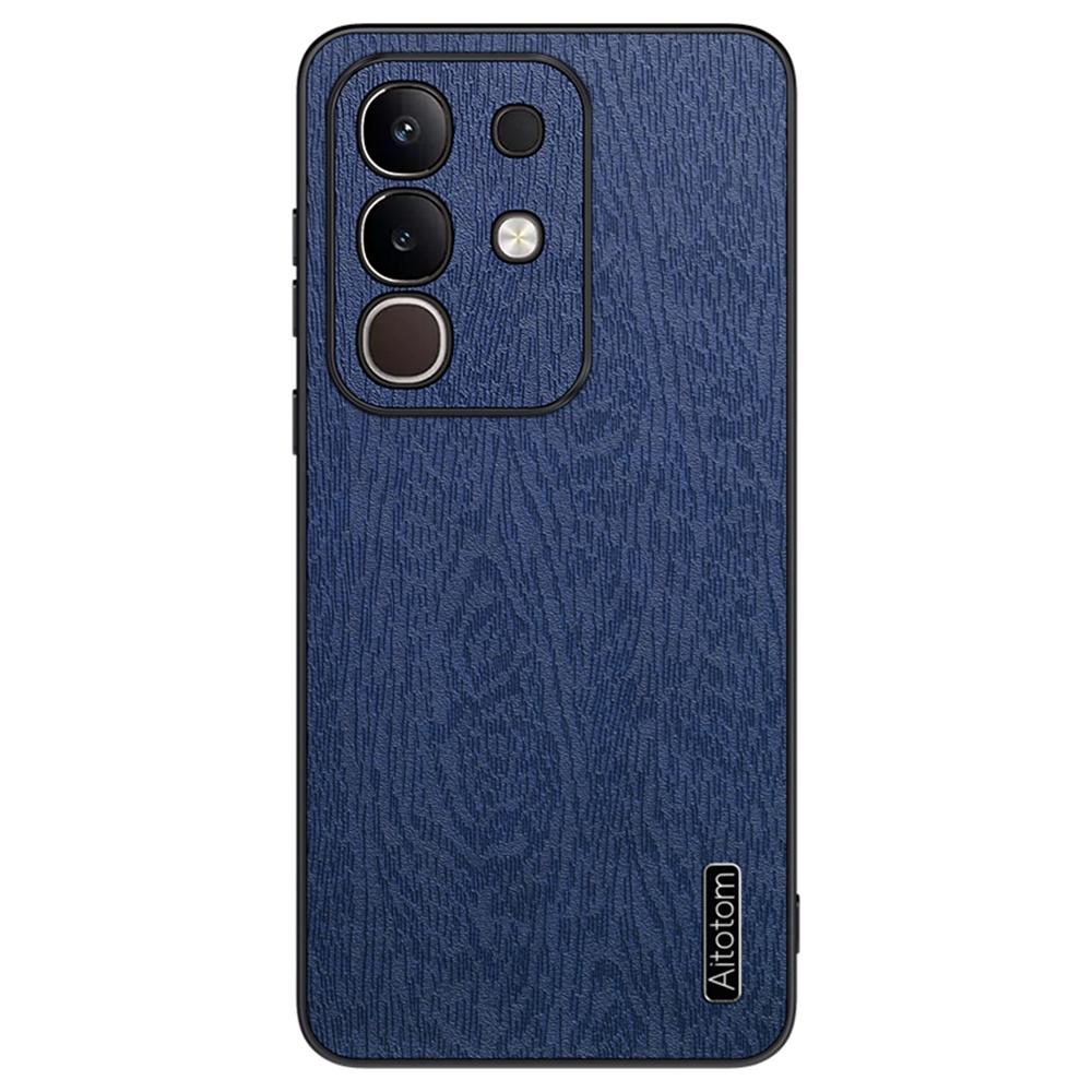 For Vivo iQOO Z10x 5G Case Wood Texture PU Leather Coated PC TPU Phone Cover