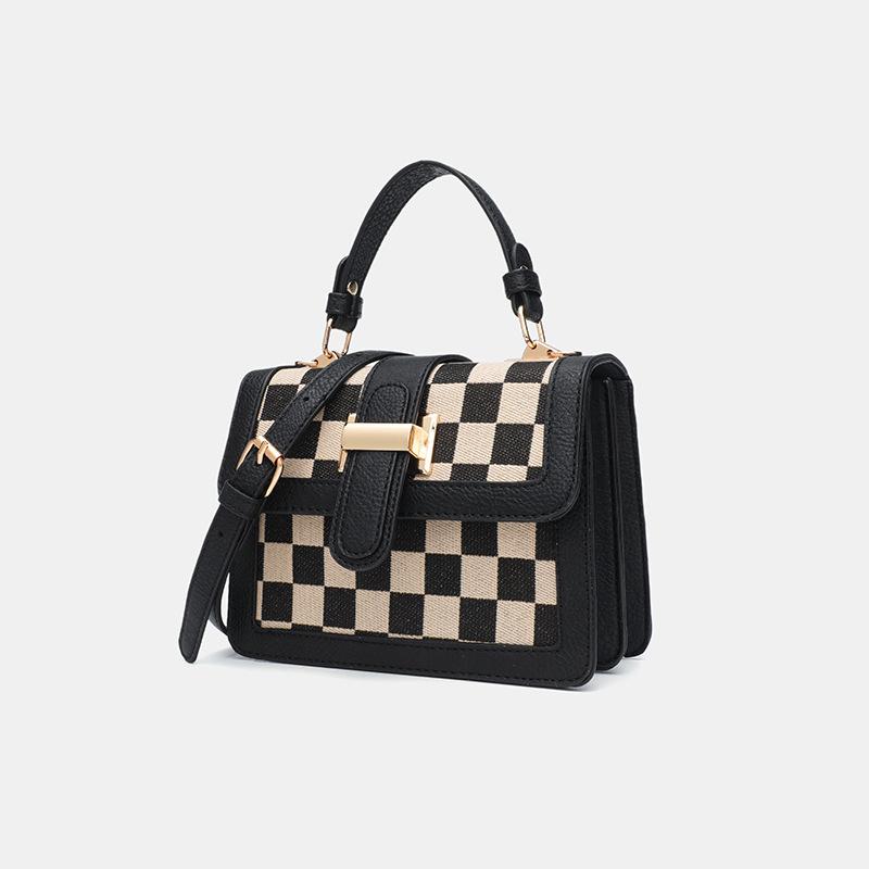 French Style Checkered Small Square Bag for Women, New Retro Fashionable Handbag, High-End Single Shoulder Crossbody Bag
