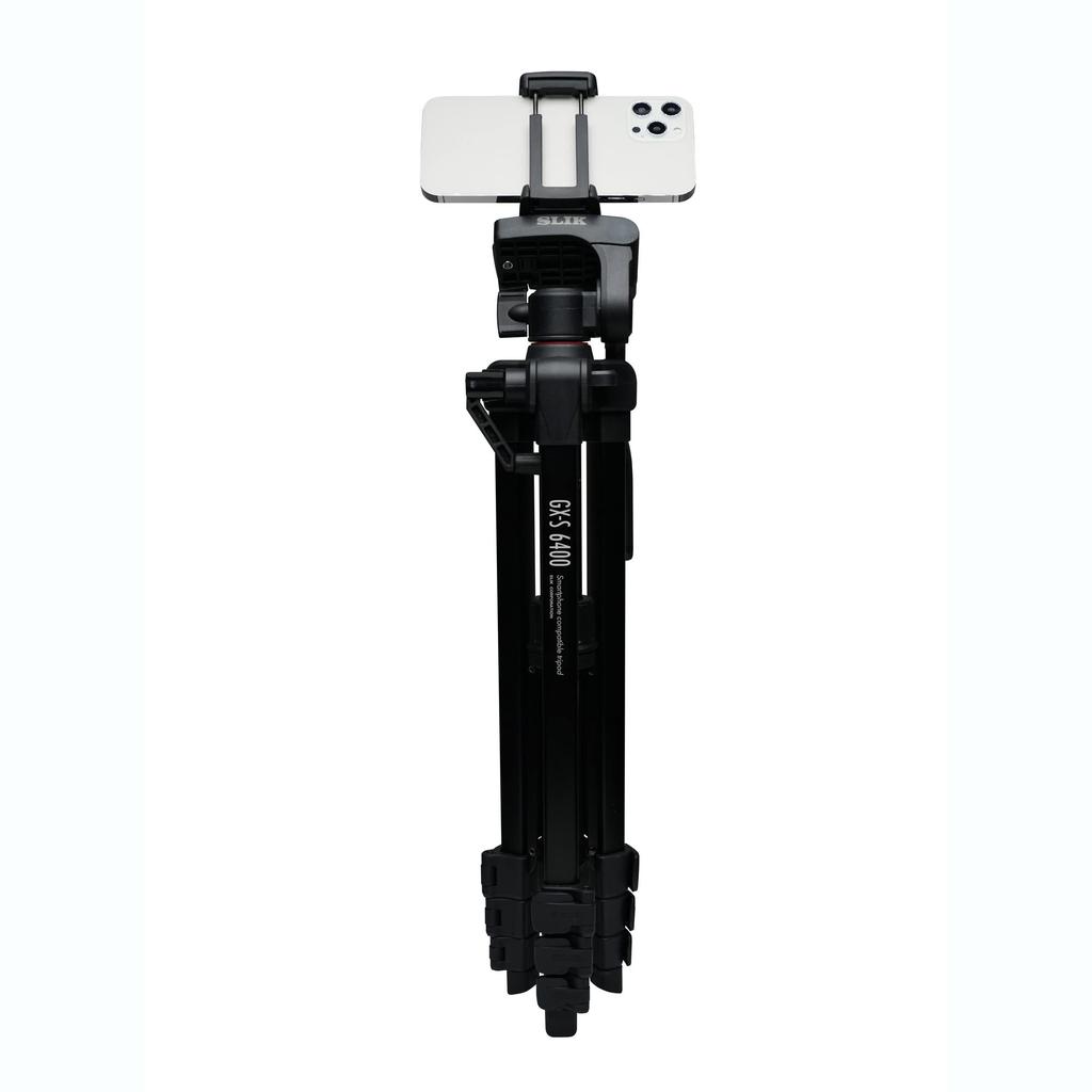 SLIK GX-S 6400 Smartphone Tripod for Cameras and Camcorders, Lever Lock, 21mm Pipe Diameter, 3-Way Head, 1540mm Height, Quick Shoe Attachment