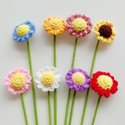 6PCS Hand-Knitted Crochet Flowers Daisy Bouquet Daisy Flower Artificial Flower for Valentines Day Mother's Day Birthday Wedding Home Decor