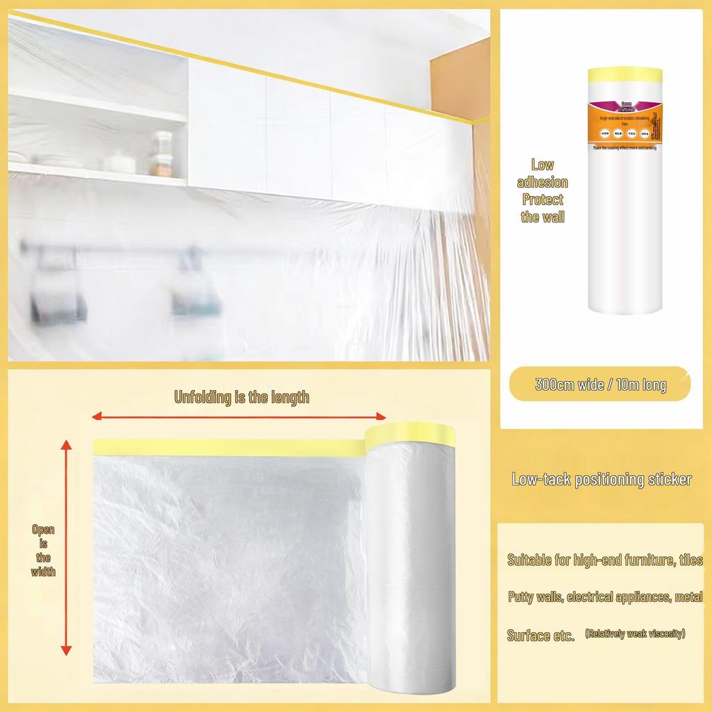 Thickened Plastic Dustproof Masking Film for Furniture Renovation and Spray Protection