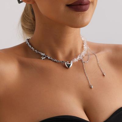 Beaded Choker Necklaces for Women Irregular Stone Heart Pendant Necklace with Tassel Valentine's Day Wedding Gift