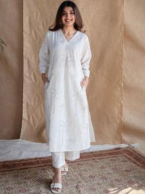 Indisches Bollywood Top Tunika Weißes Kurta Palazzo Set Damen Designer Partykleidung Kurti