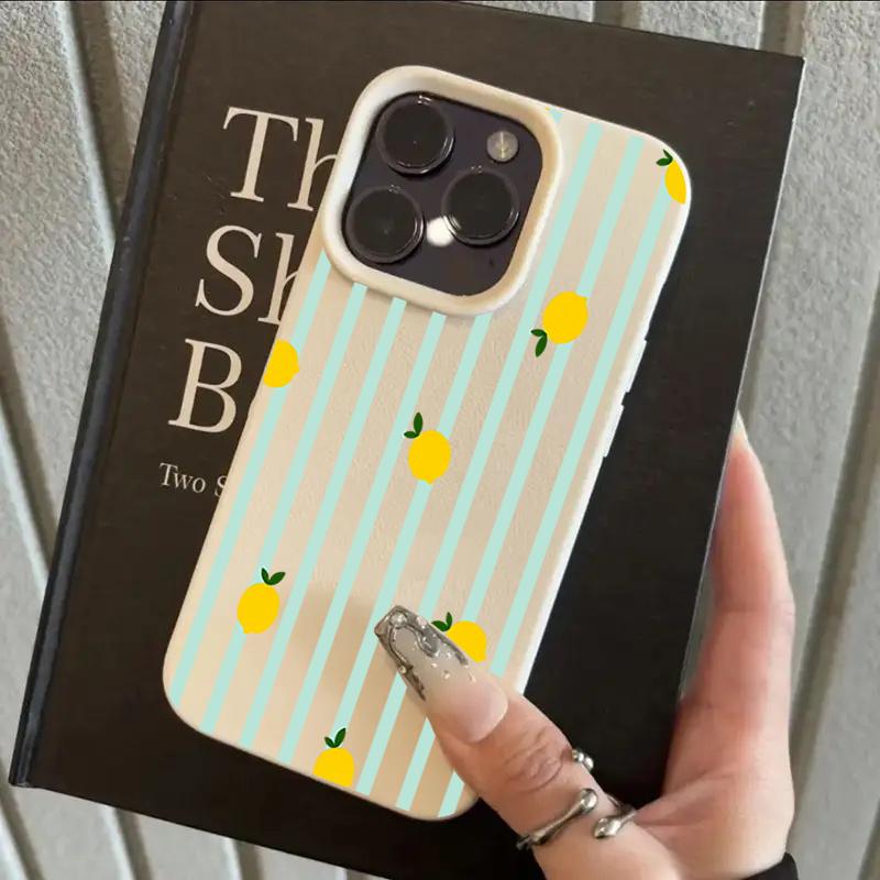 Phone Case For iPhone 17 Pro Max 16 15 14 13 12 11 Pro 14 15 Plus 17 Air Lemon Stripe Pattern Shockproof Silicone Soft Cover