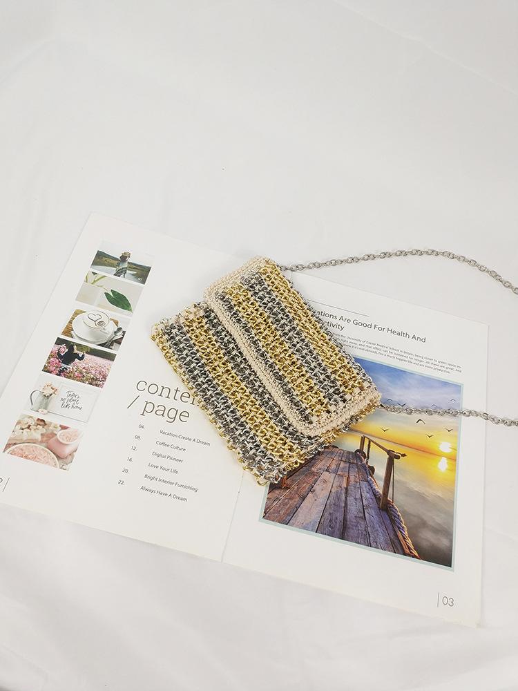 

2019 осень новые продукты женские трендовые аксессуары металлические украшения сумка-мессенджер железная цепочка кольцо тканая банкетный клатч покупка хаки