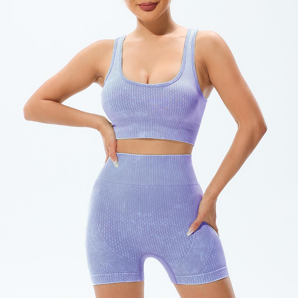 

Бесшовный персиковый комплект для йоги с эффектом песка: Шорты с высокой талией и эффектом подтяжки бедер и бюстгальтер Medium фиолетовый