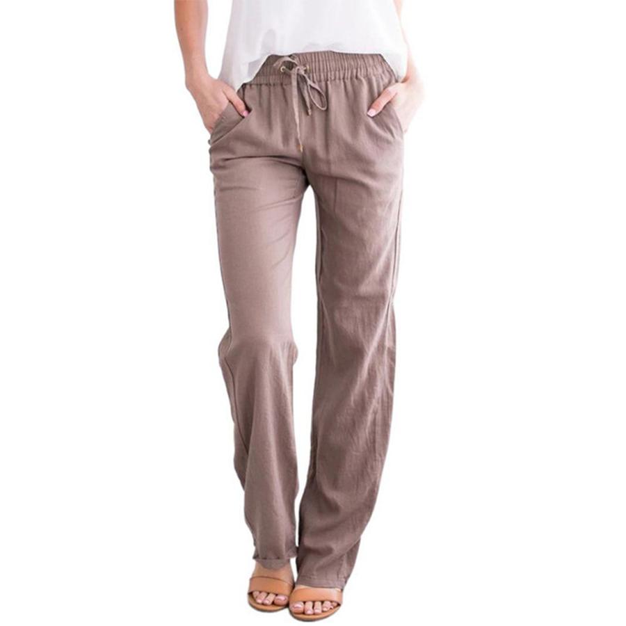 Women's Summer Casual Wide Leg Pants High Waist Tie Belt Loose Cotton Linen Pants for Women