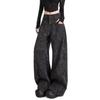 Black printed tooling jeans women's autumn new niche design high waist loose deconstruction scimitar wide leg pants