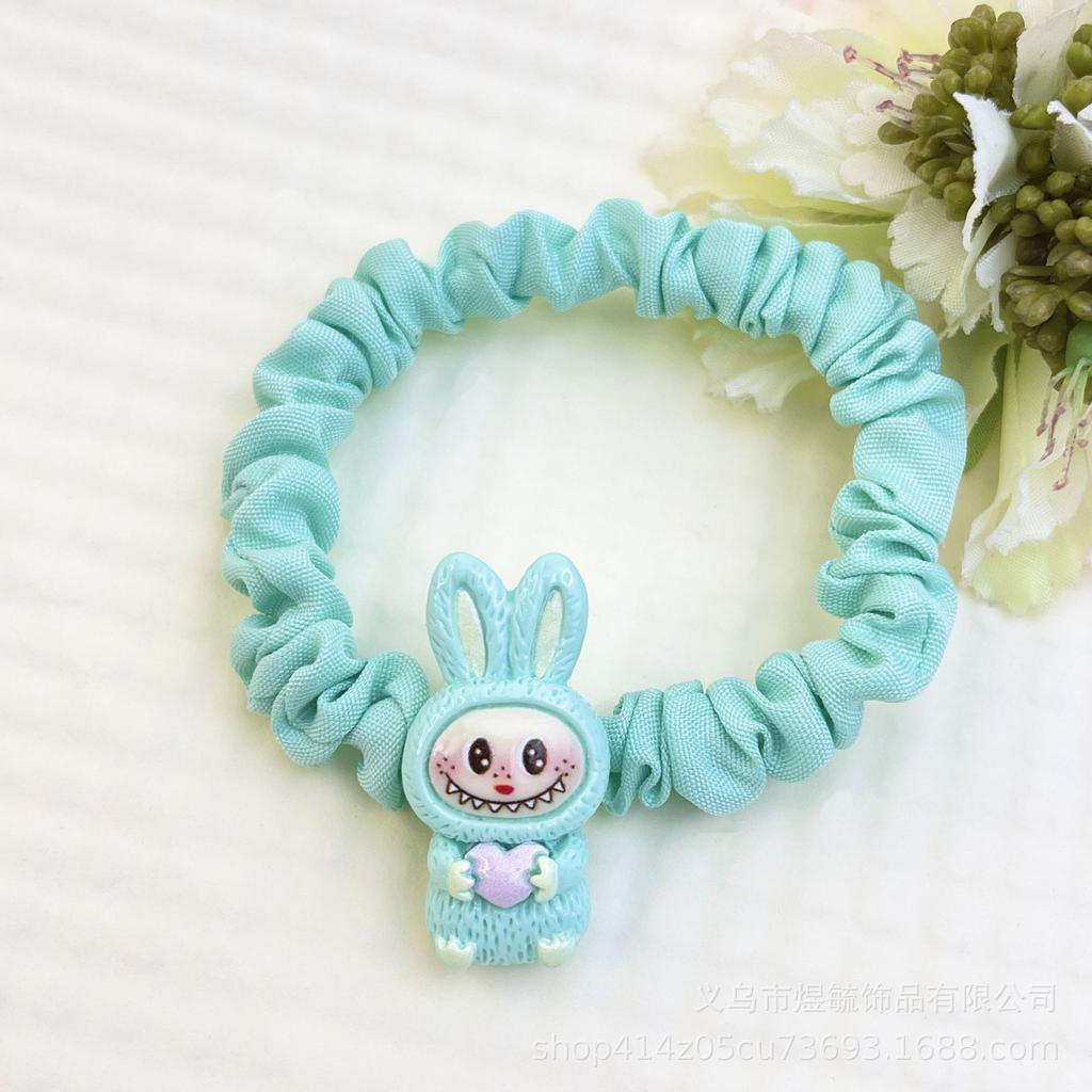 5 Fotos Dibujos Animados Labubu Goma Elástica para el Pelo Blanca Rota para Mujeres y Niños