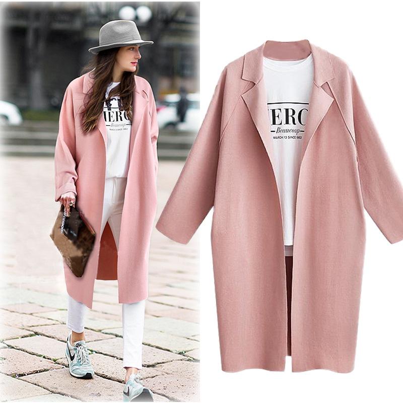 Stylish And Versatile Medium Long Suit Collar Coat With Long Sleeves In Pink Blue Gray