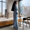 Cross-border foreign trade European beautiful women 2026 spring and autumn waist stand-up collar long-sleeved suit top femininity straight pants suit