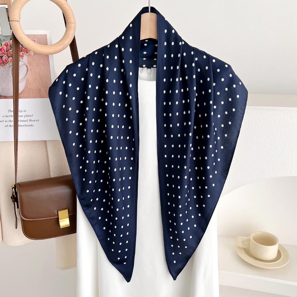 Korean Versatile Polka Dot Triangle Scarf Women's Spring Fashion Temperament Decorative Scarf Burgundy Multi-functional Headscarf Silk Scarf