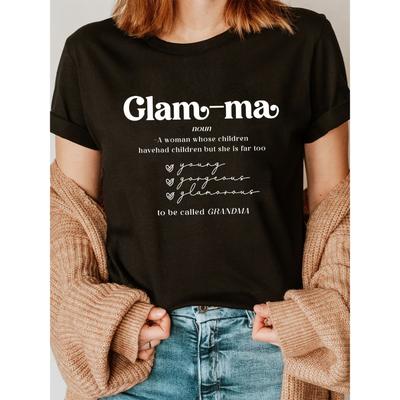 GLAM MA  Print Crew Neck T-shirt, Short Sleeve Casual Top for Summer & Spring