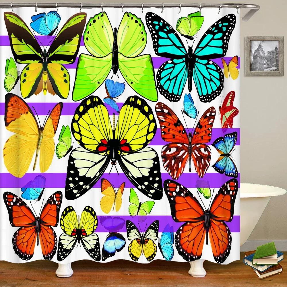 

3D Bathroom Curtains Beautiful Butterfly Waterproof Shower Curtains With 12 Hooks Home Decoration Washable Fabric Bath Screen W60H190(CM)-1 Pcs