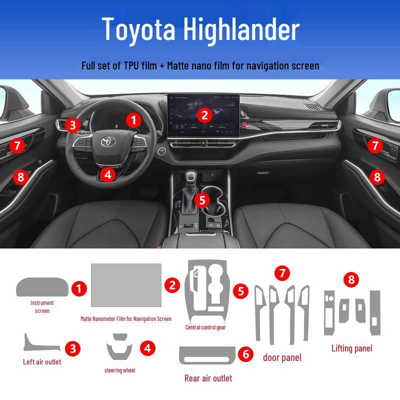 Fits 26 Toyota Highlander Models: Center Console Gear Shift Film & Navigation Screen Tempered Film
