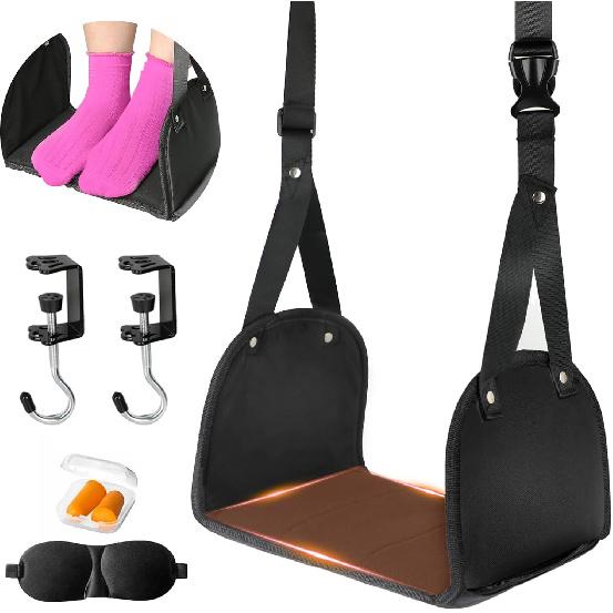 Foot Hammock for Plane Travel, Airplane Foot Rest, Flight Foot Sling with Extended Adjustment Strap, Portable Desk Foot Hammock, Wider Leg Hammock