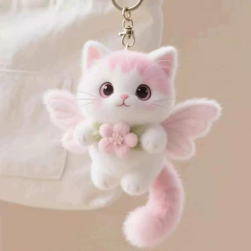 Cute Stuffed Kitty Plush Toy Soft Colorful Cat Animal Doll with Heart Pendant 1Pcs for Bedside Decor Kids Graduation Gift
