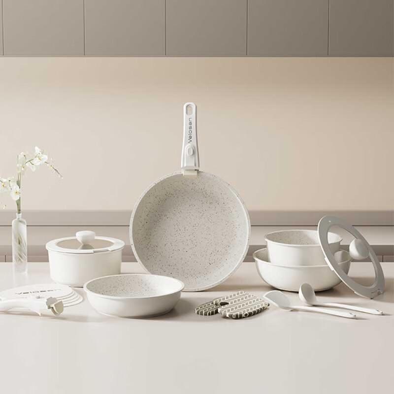 Velosan Pebble Non-stick Cookware Set with Detachable Handle