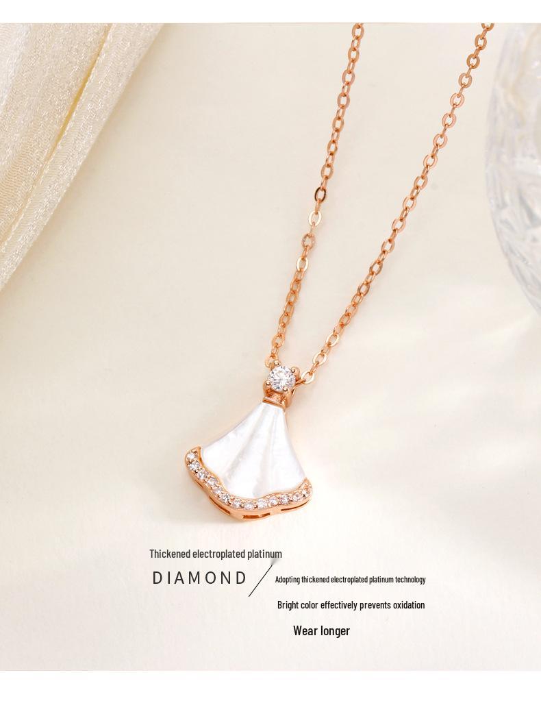 Women's Versatile Luxury S925 Sterling Silver Fan-Shaped White Mother-of-Pearl Necklace