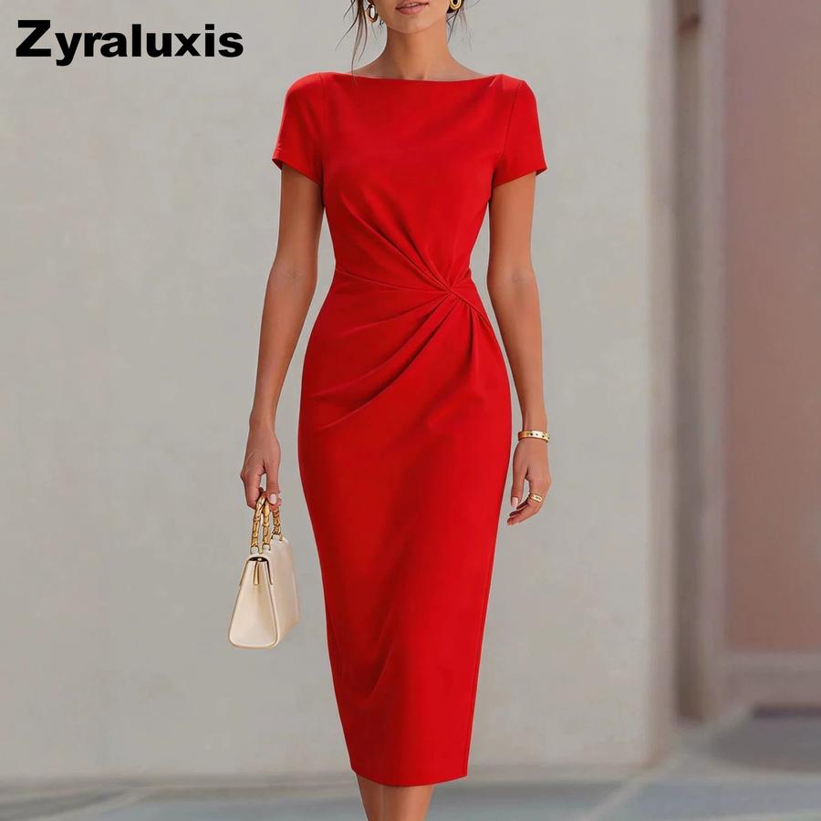 Abito Elegante da Sera Cocktail con Vita Arricciata Donna