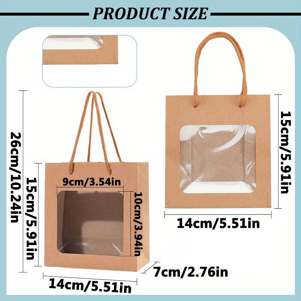 15 Stück Kraftpapier-Geschenktüten mit Sichtfenster und robusten Polyestergriffen, rechteckig, in kräftiger Holzoptik, tragbare Boutique-Tüten für Blumensträuße und Gastgeschenke