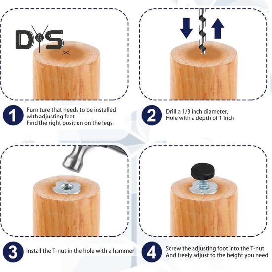 12Pcs Universal Furniture Leveling Feet with T-Nuts Strong Load-bearing Thread Adjustable Levelers Cabinet Chair Table Feet