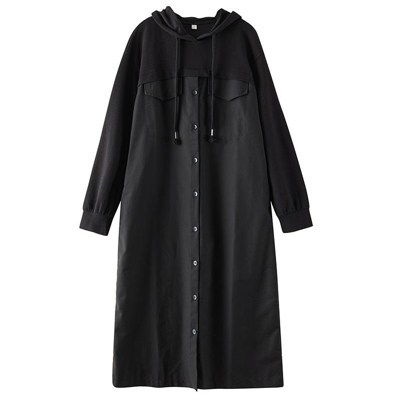 Long Sleeve Plus Size Black Vintage Hooded New In Dresses for Women Spring Autumn Casual Loose Dress