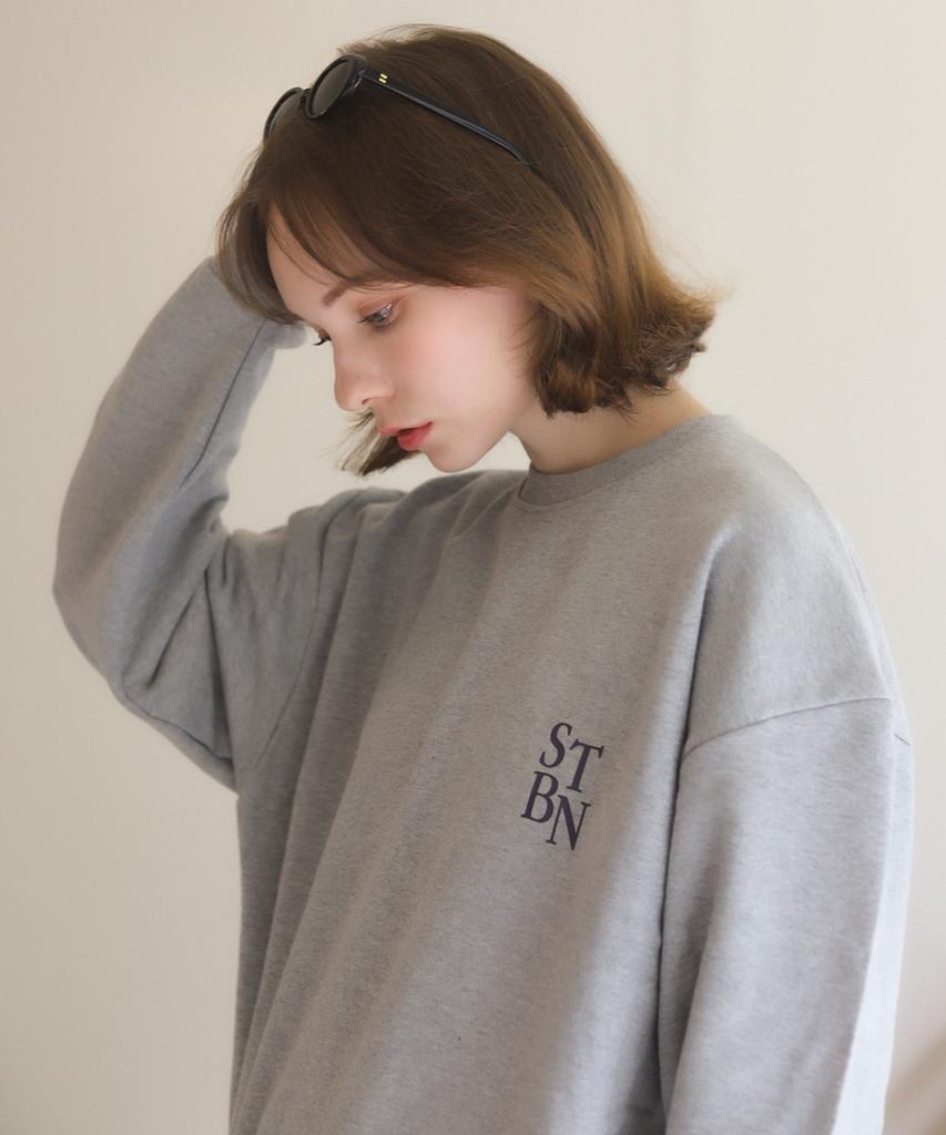 BONIEE [Fleece Lined Selection] Back Circle Typo Graphic Logo Graphic Oversized Sweatshirt Gray