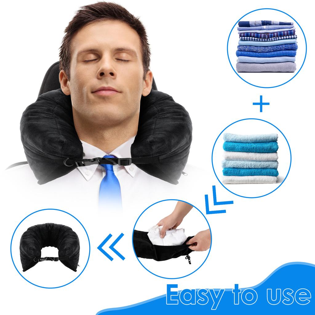 Fillable Travel Neck Pillow Portable Stuffable Neck Pillow Refillable Support Cushion For Car Train Airplane Carry Travel Pillow
