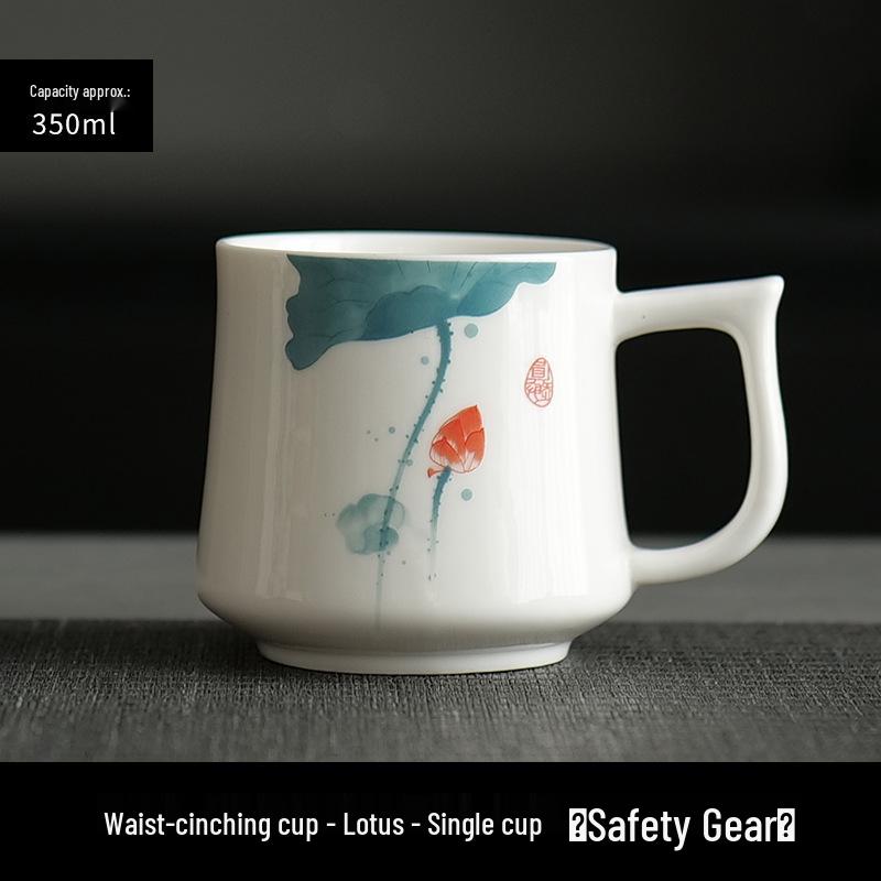 Jade Conference Sheep Fat Porcelain Tea Cup with Lid – White Ceramic Mug for Home and Office, Ideal Gift